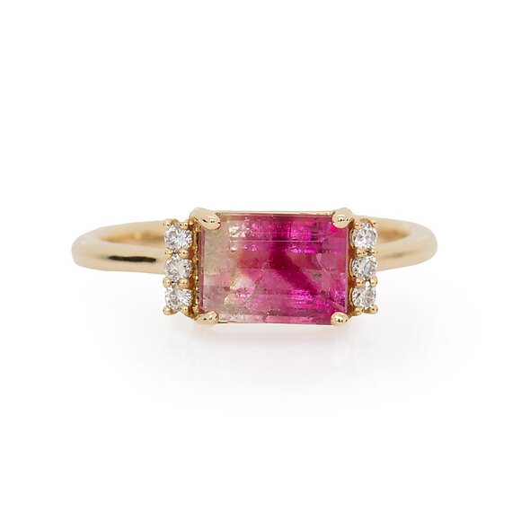NNJ Designs Jewelry - 1.68cts Bi-Color Tourmaline Ring in Solid 14K Gold with Natural Diamond Accents